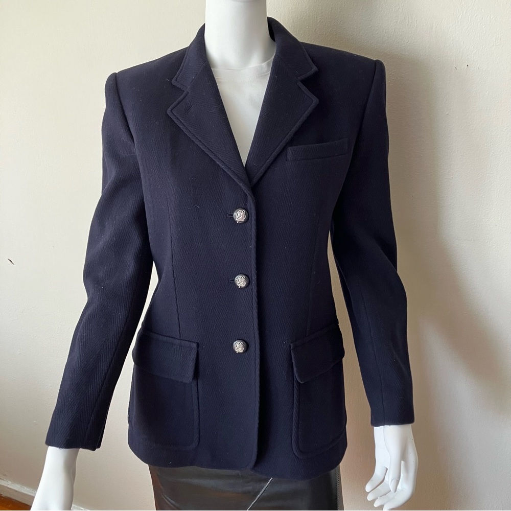 EUC VTG Ralph Lauren navy wool herringbone equestrian jacket